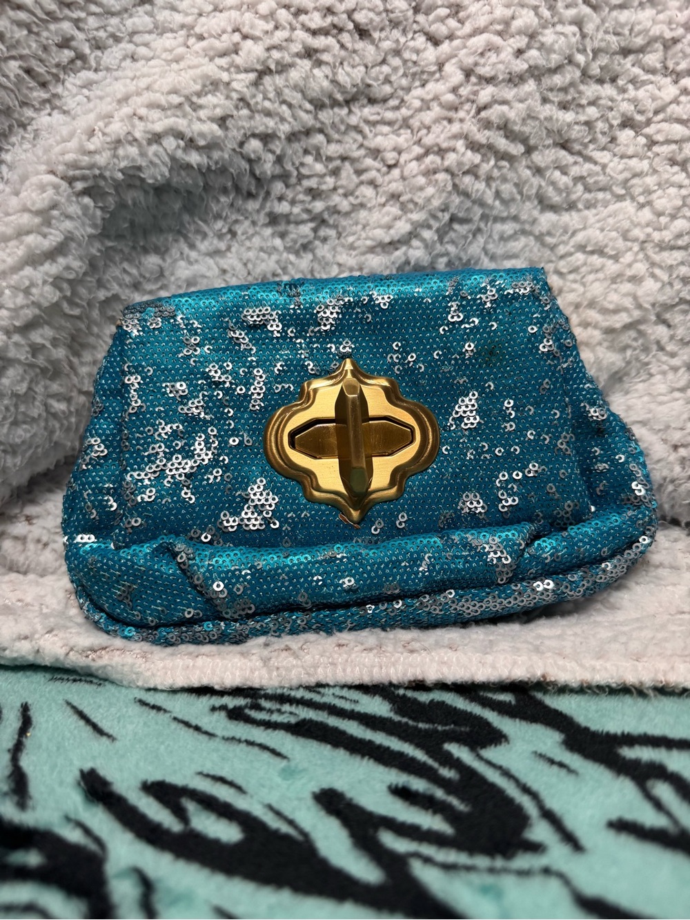 orYANY Teal Sequin Crossbody with Gold Turn-Lock